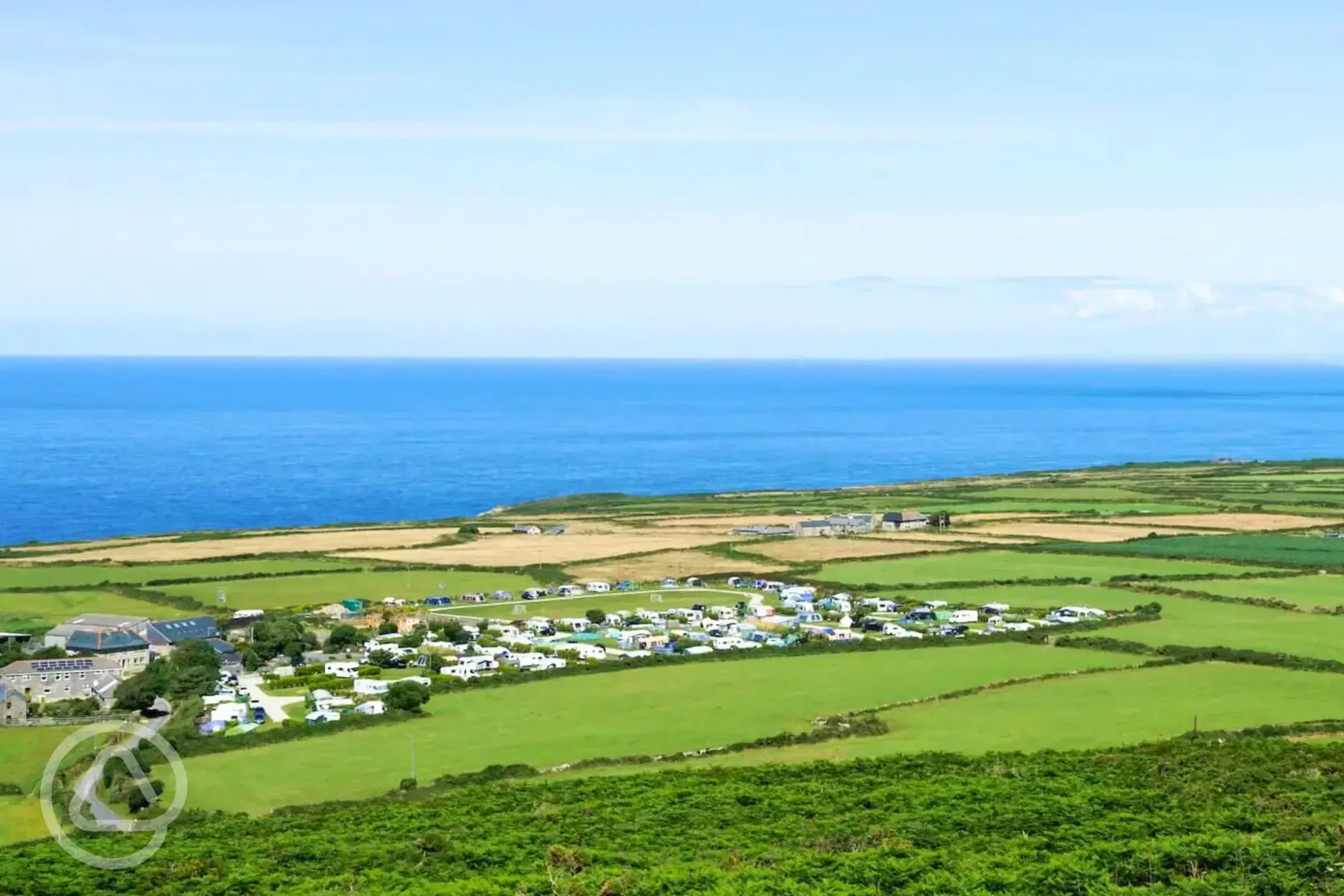 Aerial of Trevalgan Touring Park and the coast Aerial of Trevalgan Touring Park and the coast