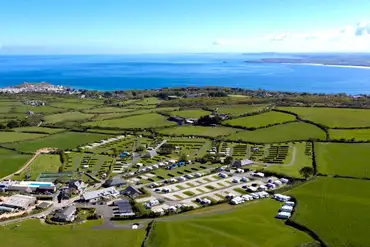 Aerial of the holiday park with views to Carbis Bay