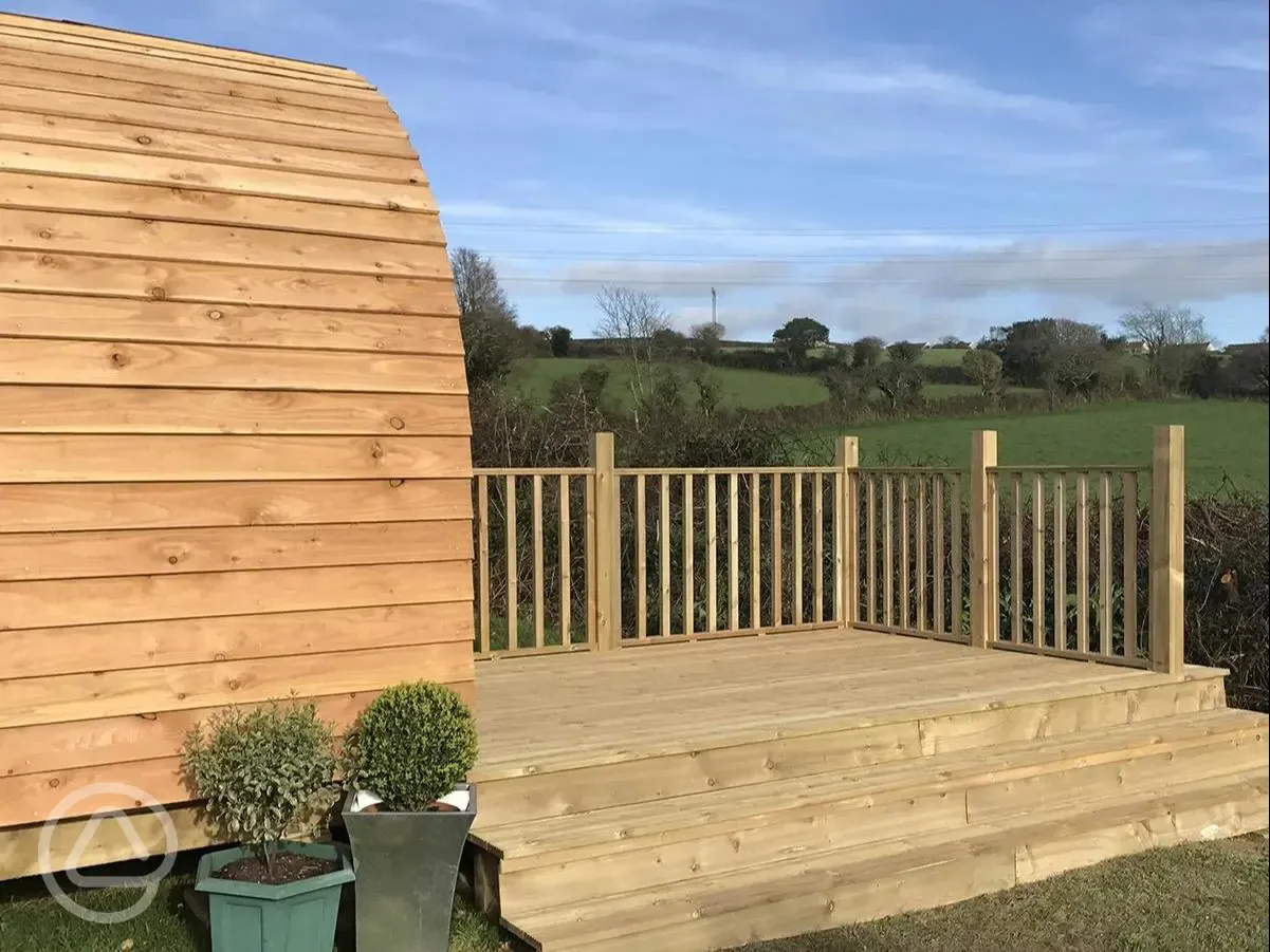 Glamping pod decking and view
