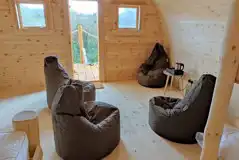 Family camping pod seating area