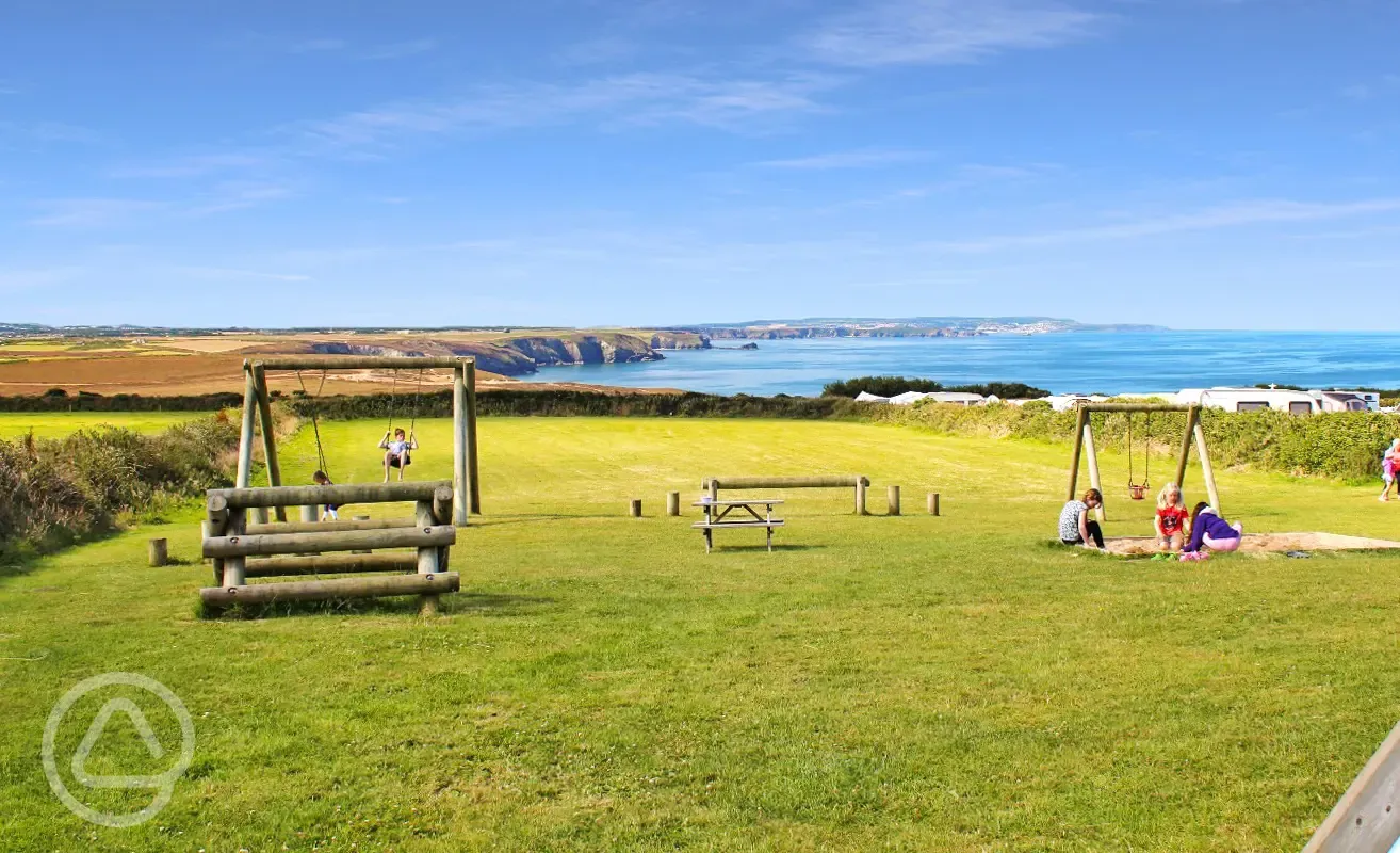 Grass pitches and play park in The Meadow