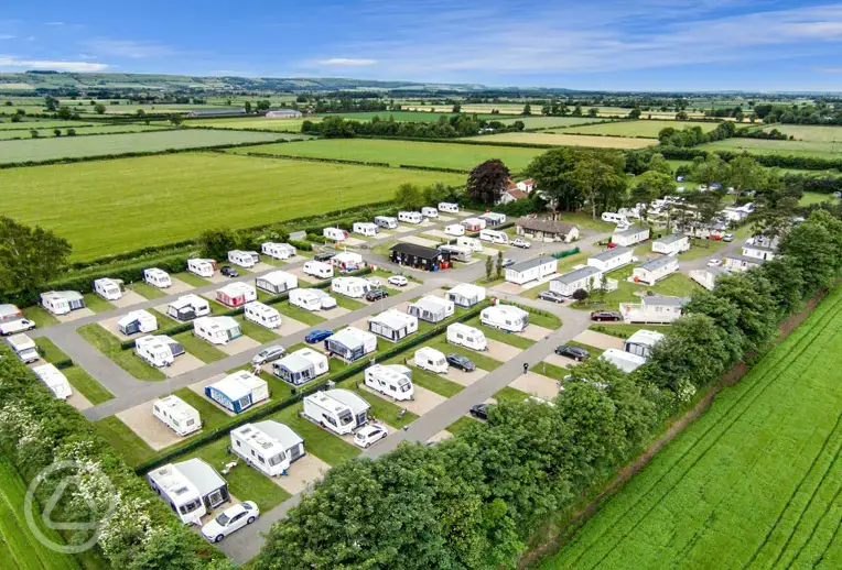 Aerial of the all weather touring pitches