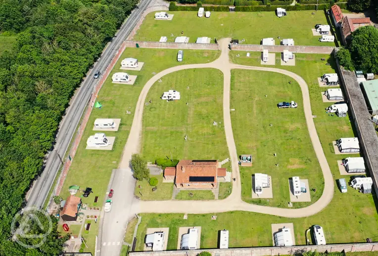 Bird's eye view of Thorpe Hall Caravan and Camping Site in East Yorkshire