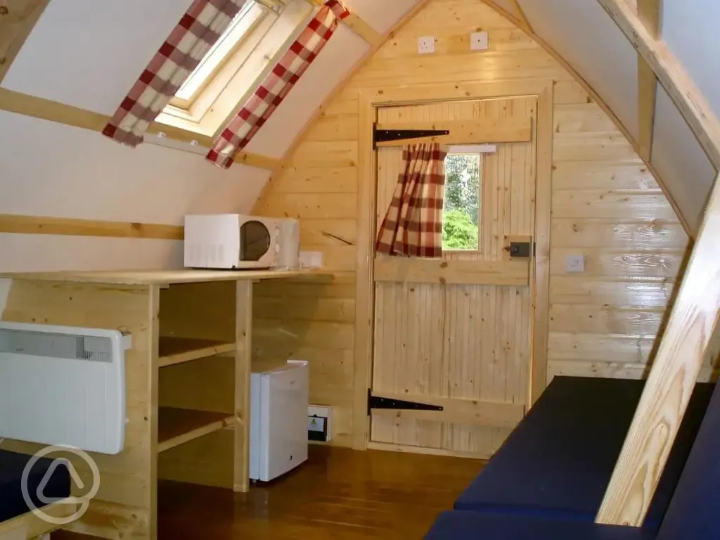 Wigwam camping pod interior 