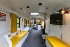 Bluebird refurbished school bus lounge area