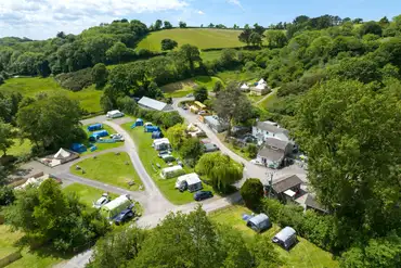 Aerial of Willow Valley Holiday Park, surrounded by trees