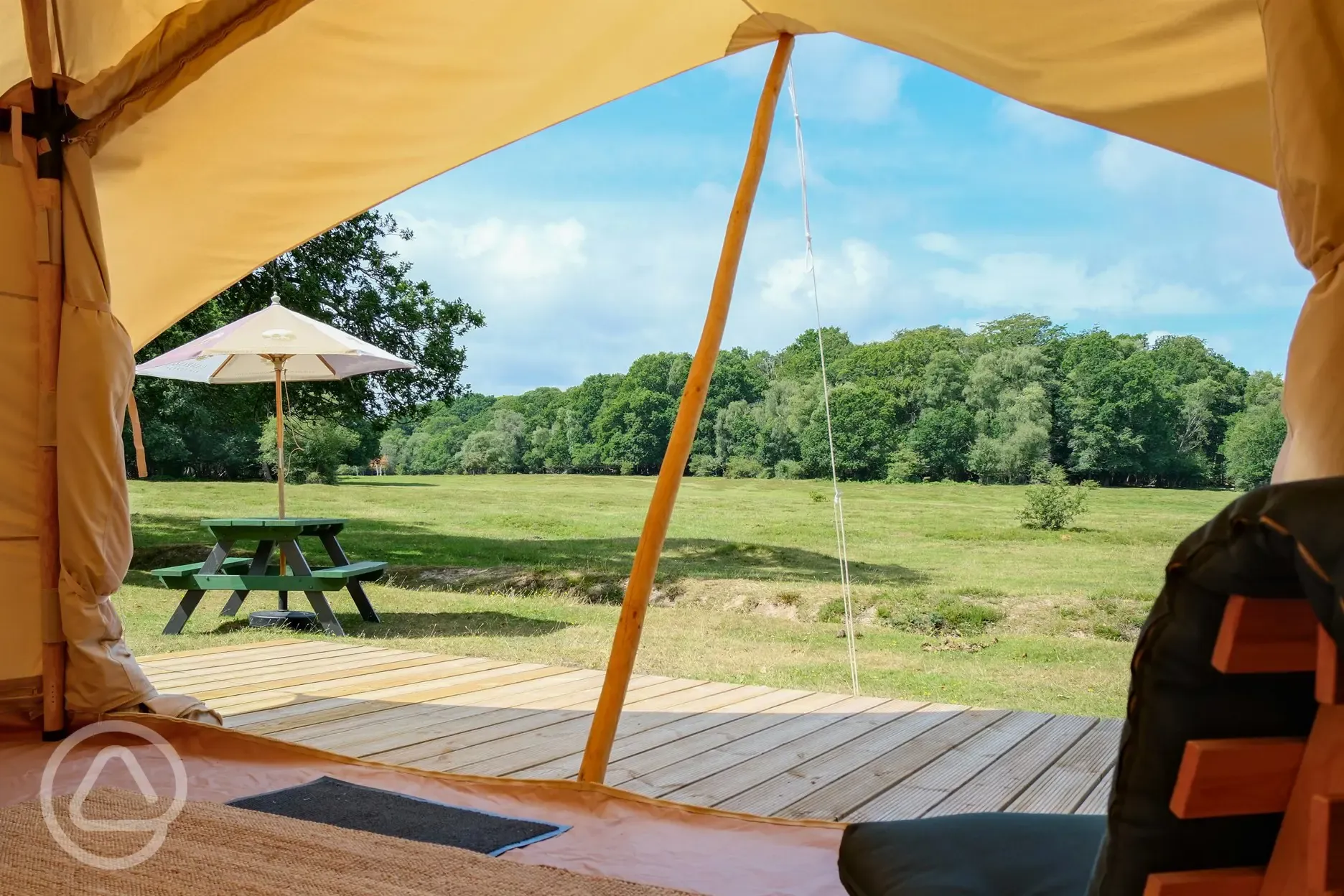 View from one of the glamping bell tents