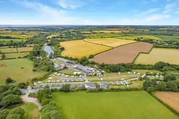 Aerial of the campsite with distant views of St. Ives Bay