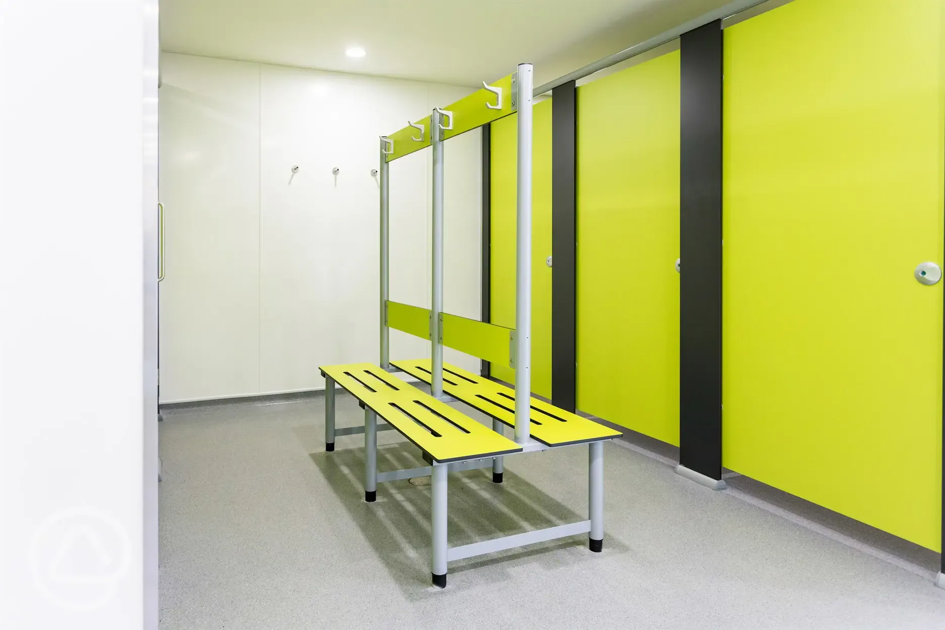 Showers with benches and hooks