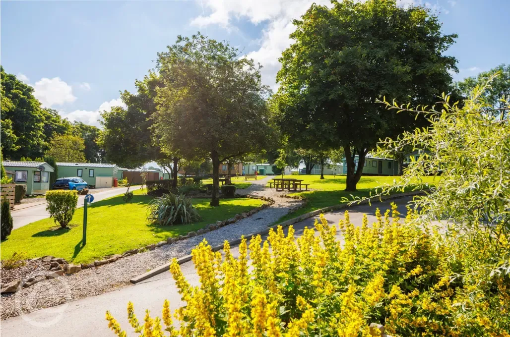 Landscaped grounds and static caravans