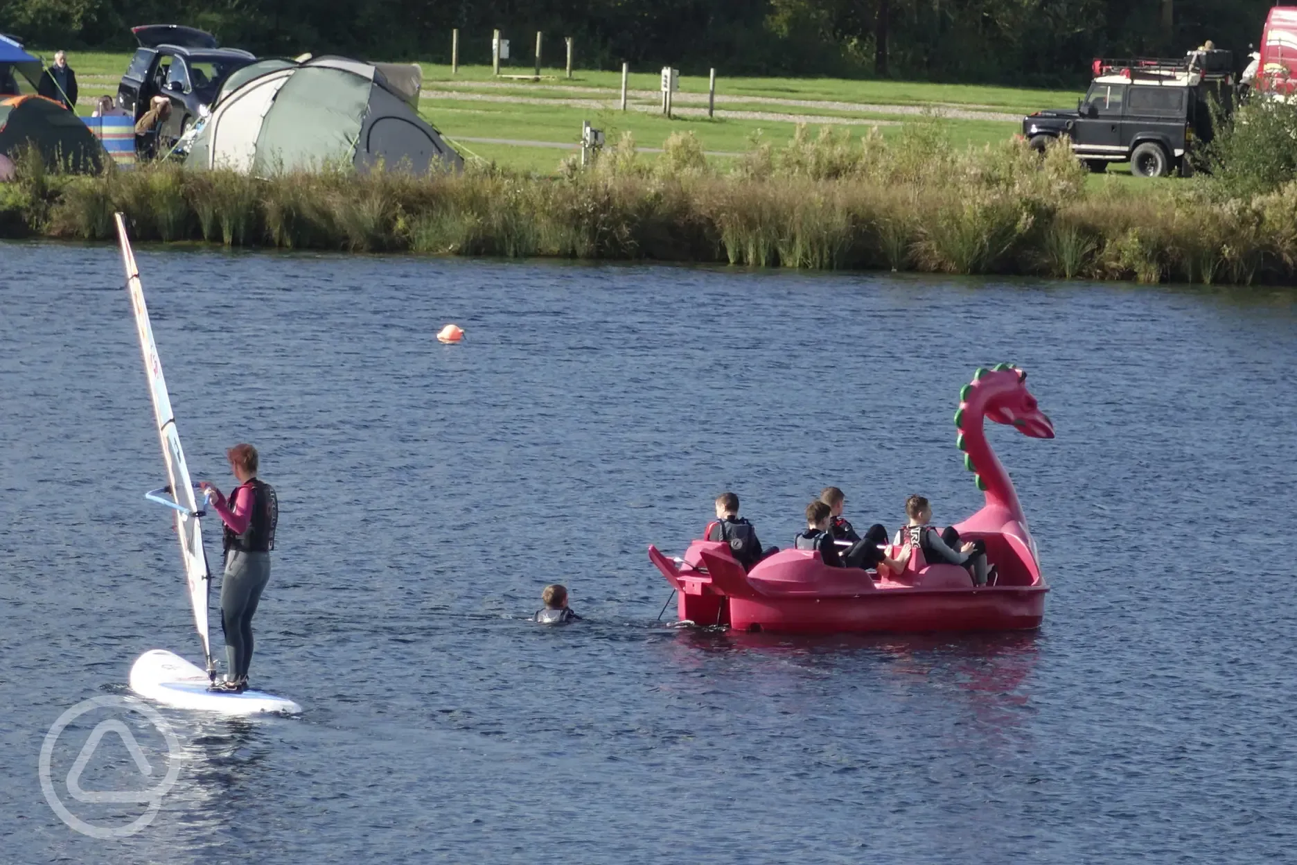 Windsurfing and tent at Croft Farm Waterpark