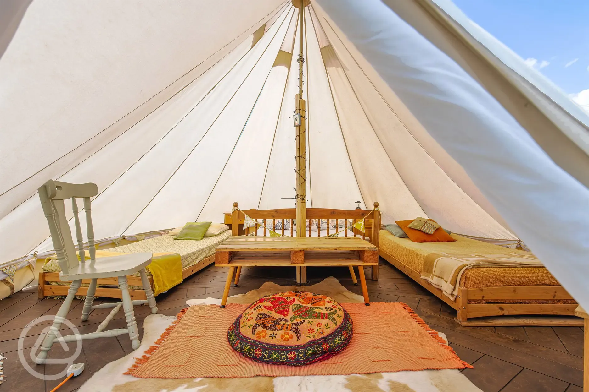 Furnished bell tent interior 