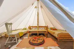Furnished bell tent interior 