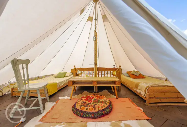 Furnished bell tent interior 