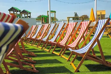 Festival gardens at Skirlington Coast with a stage area and beer garden