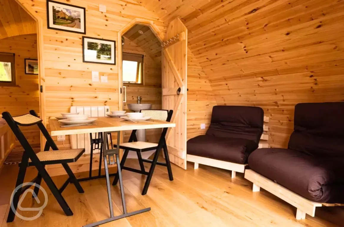 Wykeham glamping pod with hot tub interior