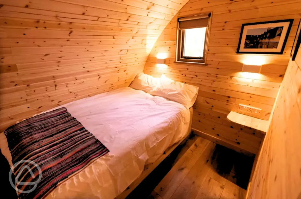 Glamping pod double bedroom