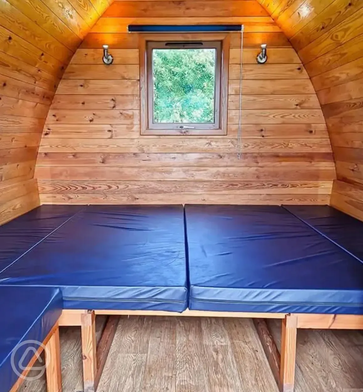 Camping pod interior, sleeps either four adults or two adults and three children