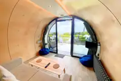 Super glamping pod sofa, TV and bean bags