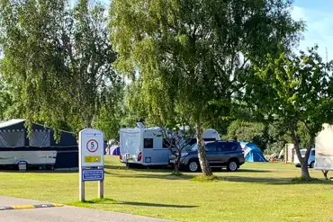 Grass pitches at Fairfields Farm with awning space