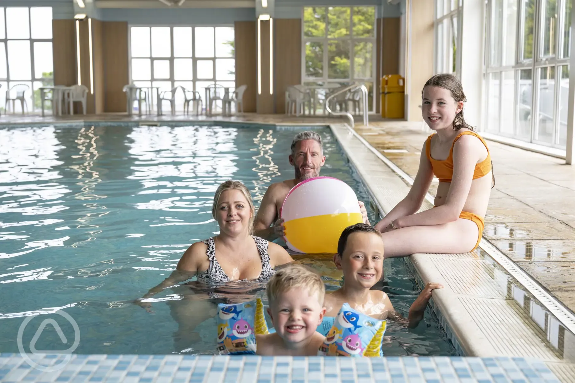 Indoor heated 17m x 8m swimming pool, open year round