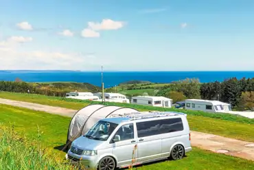Grass pitches with sea views