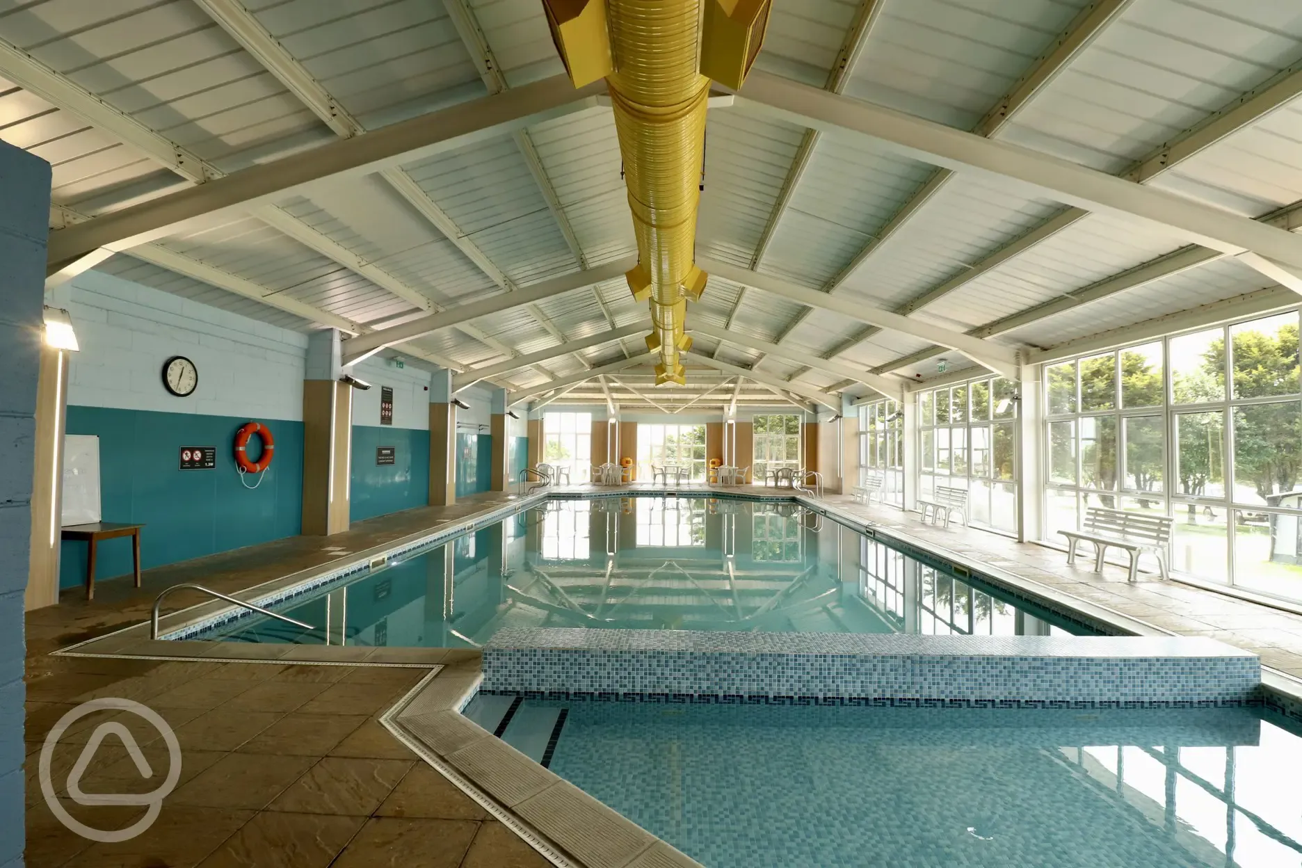 Indoor heated 17m x 8m swimming pool, open year round