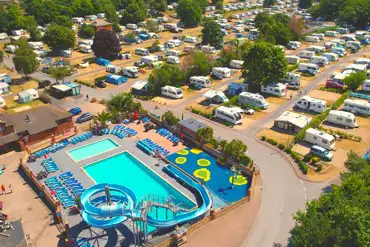 Aerial of the park and outdoor swimming pool