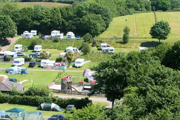 Aerial of Lady's Mile Holiday Park pitches and play park