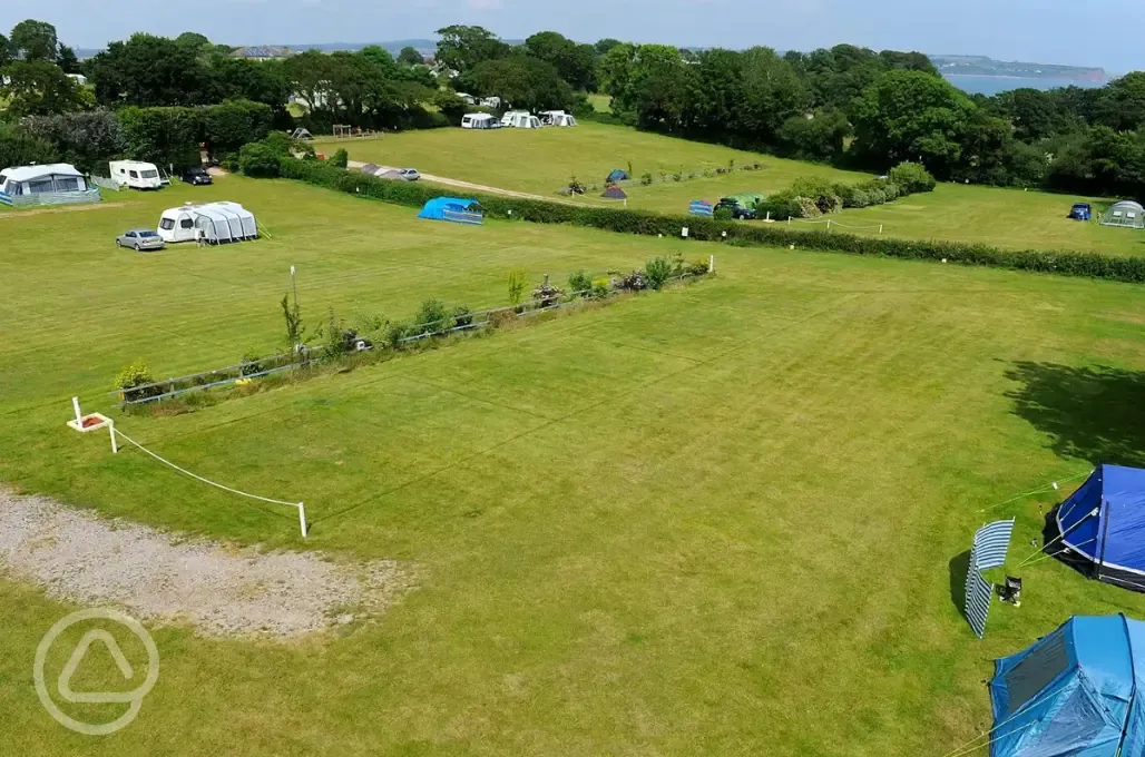 Aerial of the Fox and Badger field with the sea in the background