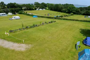 Aerial of the Fox and Badger field with the sea in the background