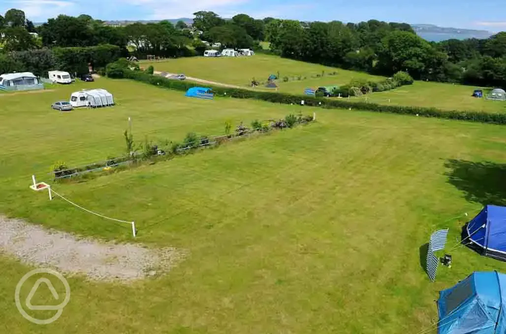 Aerial of the Fox and Badger field with the sea in the background