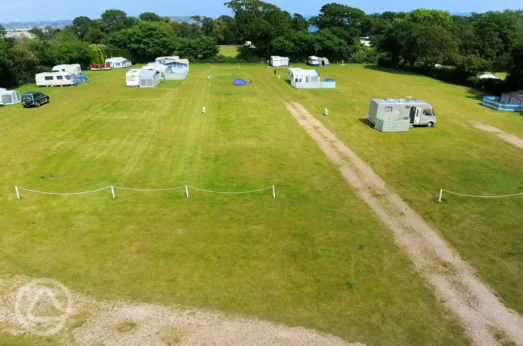 Aerial of the Fox field with the sea in the background