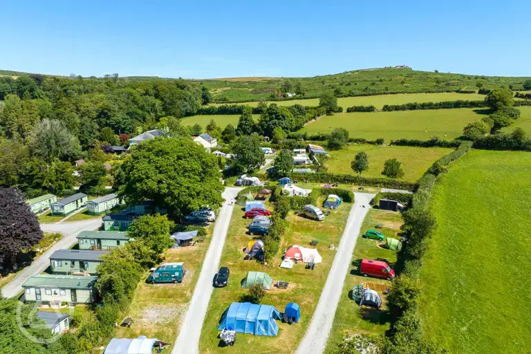 Aerial of Langstone Manor Holiday Park with countryside views