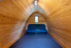 Double sofa bed in the large camping pod (please bring your own bedding) Double sofa bed in the large camping pod (please bring your own bedding)