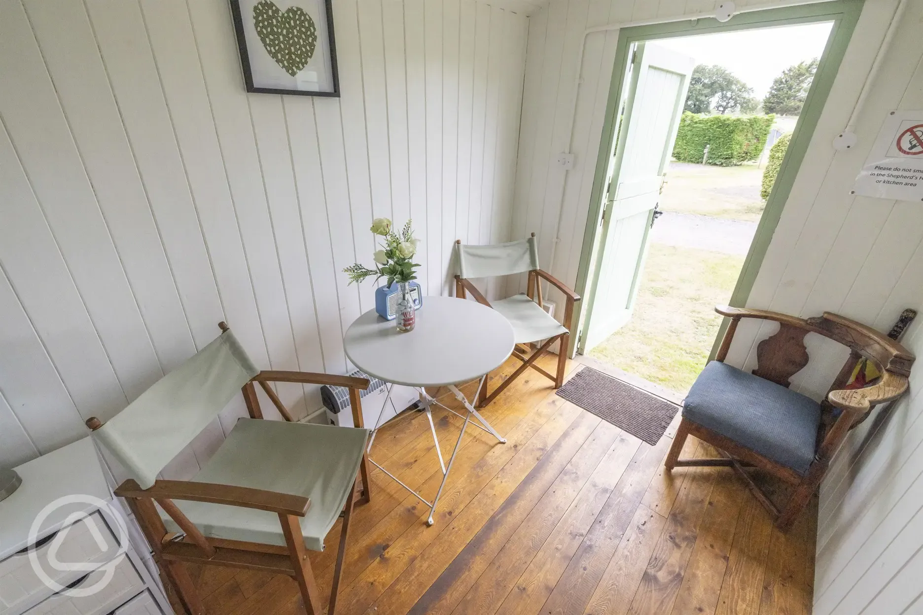 Green shepherd's hut interior