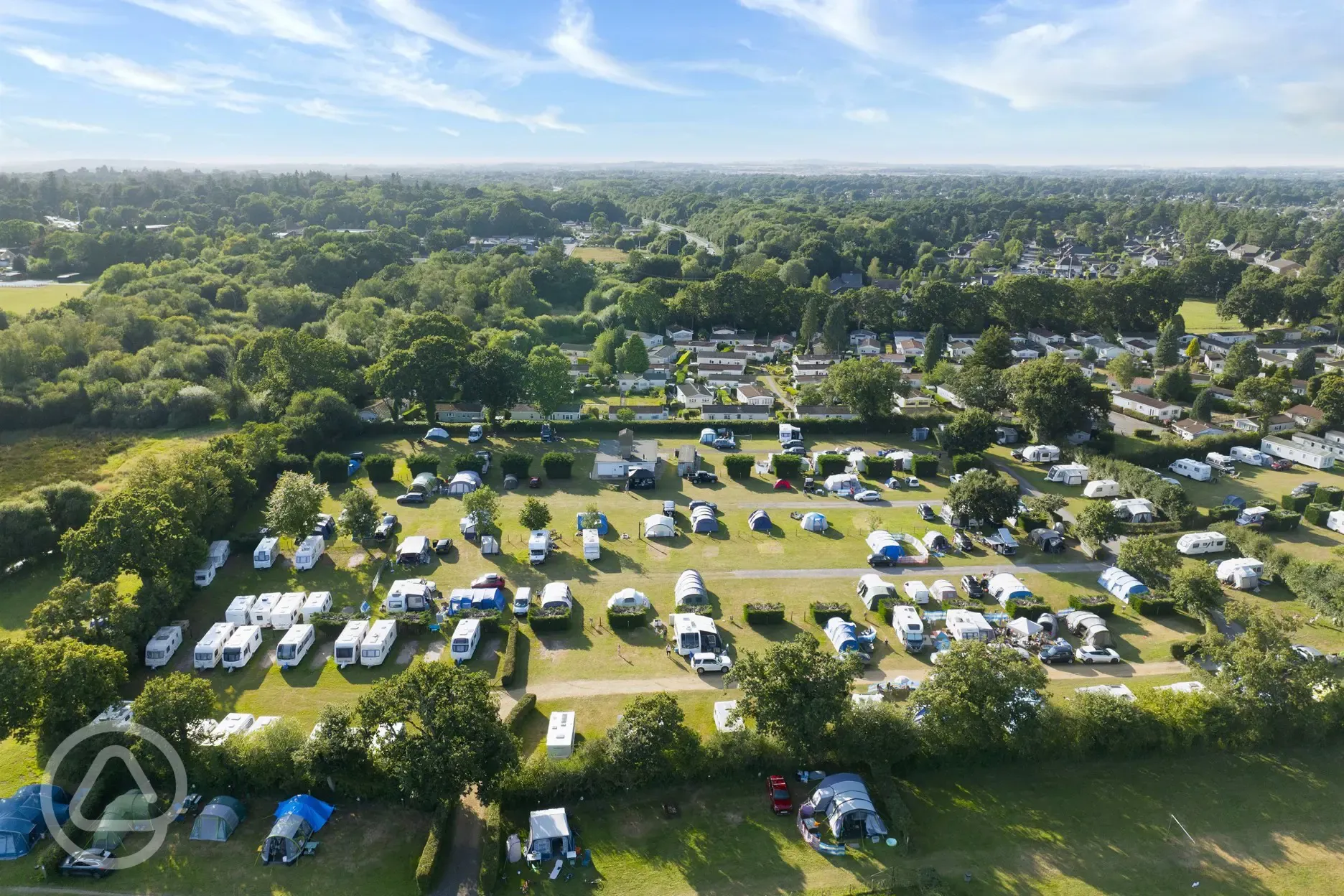 Aerial of the campsite surrounded by trees