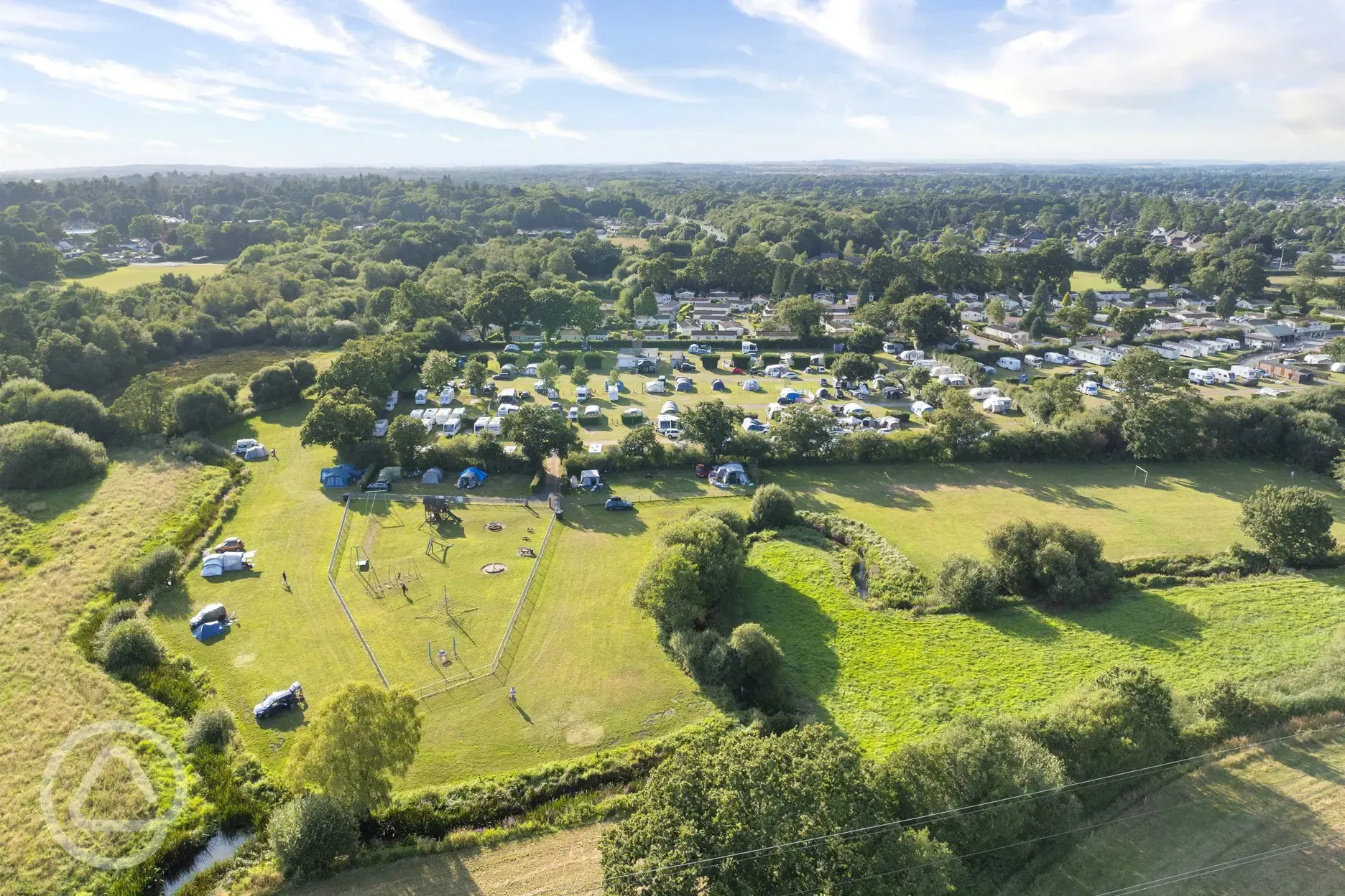 Aerial of the campsite and surrounding countryside
