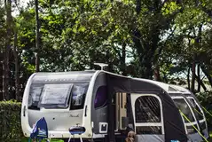 Electric hardstanding touring pitches (Abbeyfield) with hedges on three sides
