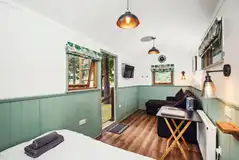 Shepherd's hut with a double bed and double sofa bed