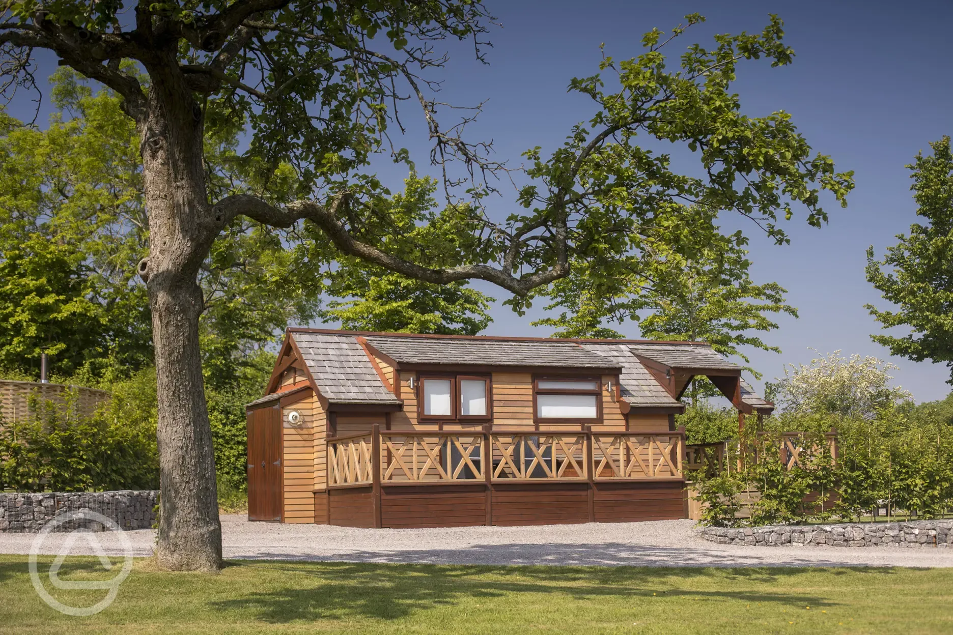 Mini Cedar Lodge with king size bed, kitchenette, decking
