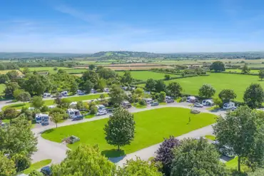 Aerial of the campsite, surrounded by countryside