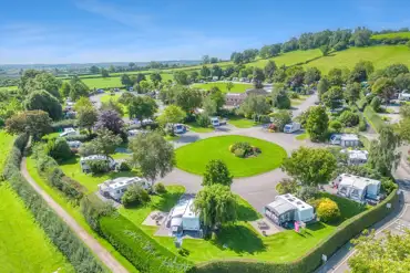 Aerial view of the super pitches at Old Oaks Touring Park