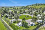 Aerial of Old Oaks Touring Park with views towards Glastonbury Tor