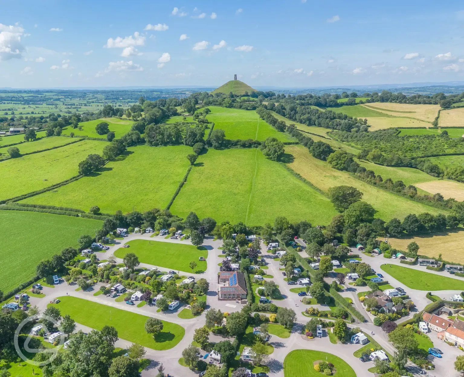 Aerial of the campsite near Glastonbury Tor