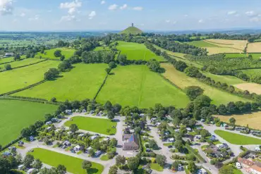 Aerial of the campsite near Glastonbury Tor