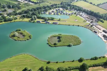 Aerial of Bosworth Lakeside Lodges and lakes