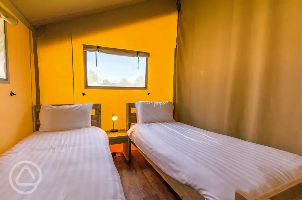 Safari tent twin bedroom