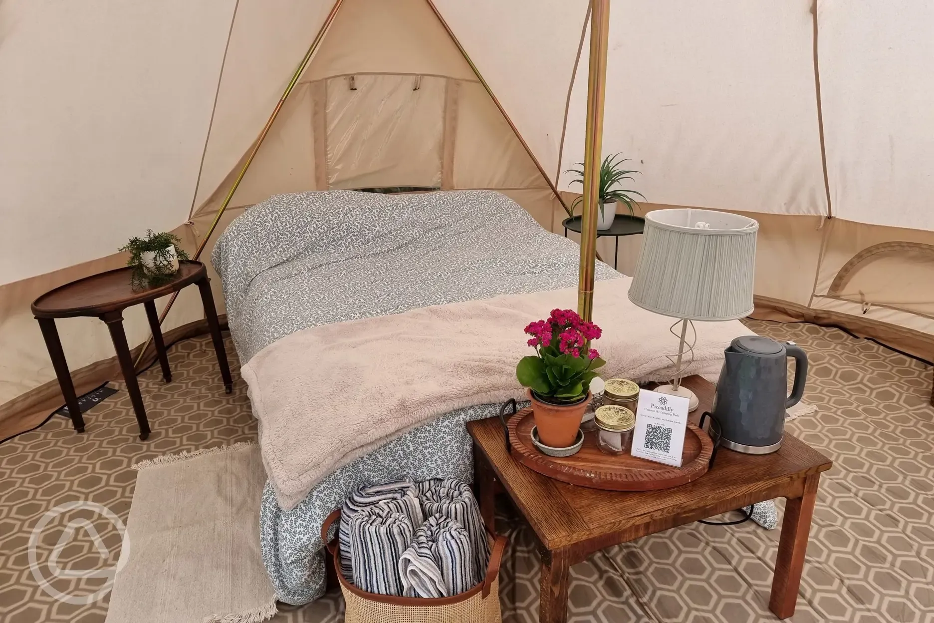 Large furnished bell tent interior