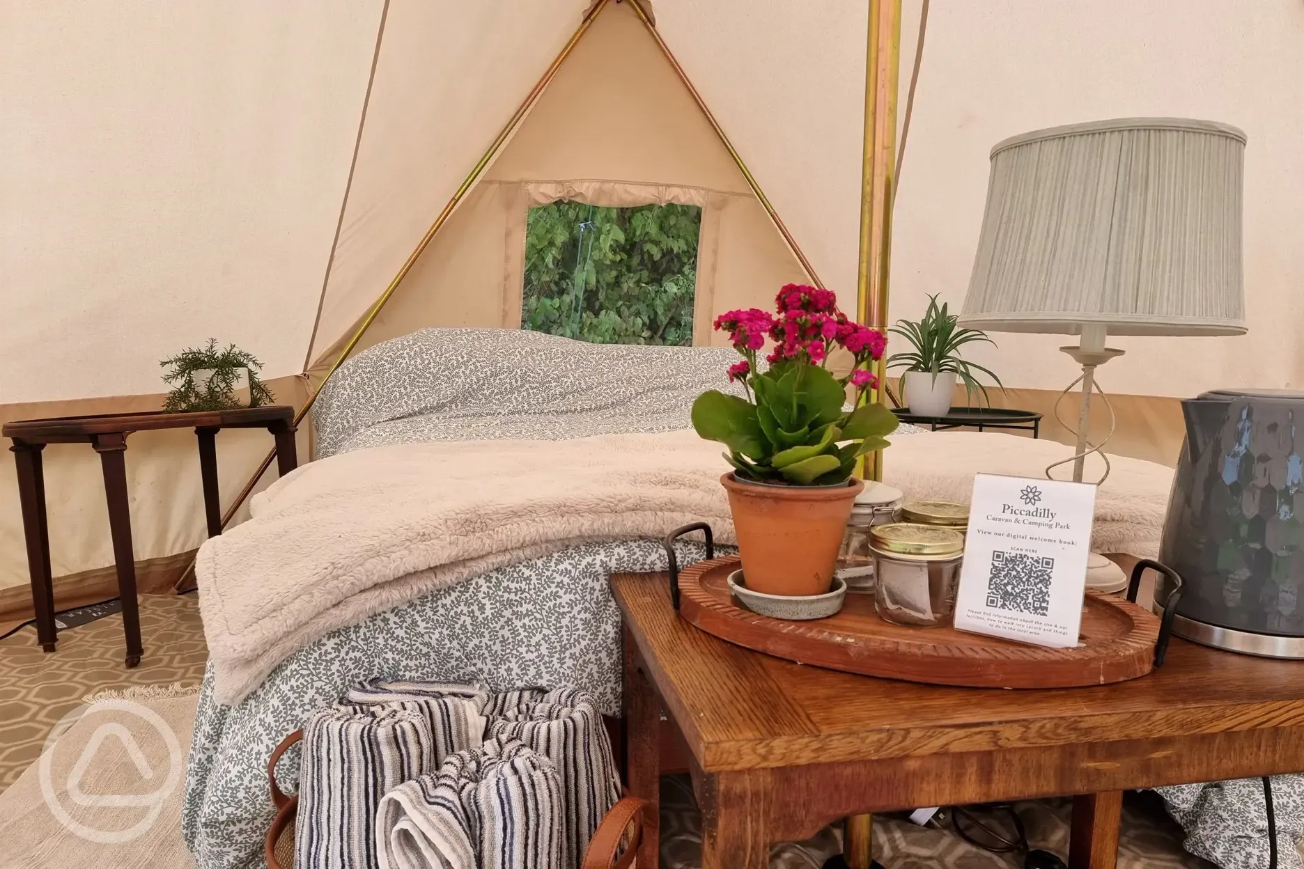 Large furnished bell tent interior